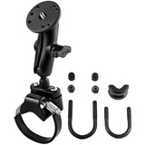 RAM Mount Strap Clamp Roll Bar Mount w/Standard Length Double Socket Arm & 2.5" Round Base w/1/4"-20 Male Threaded Post